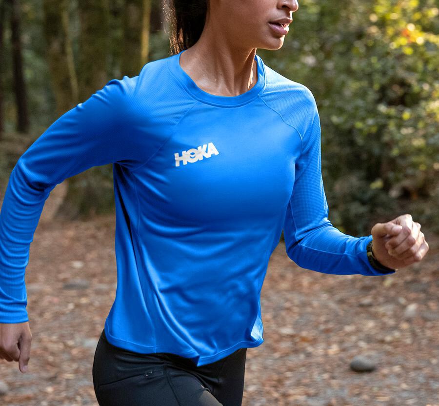 Hoka One One Top Kadın Mavi - Performance Long Sleeve - JV1082745